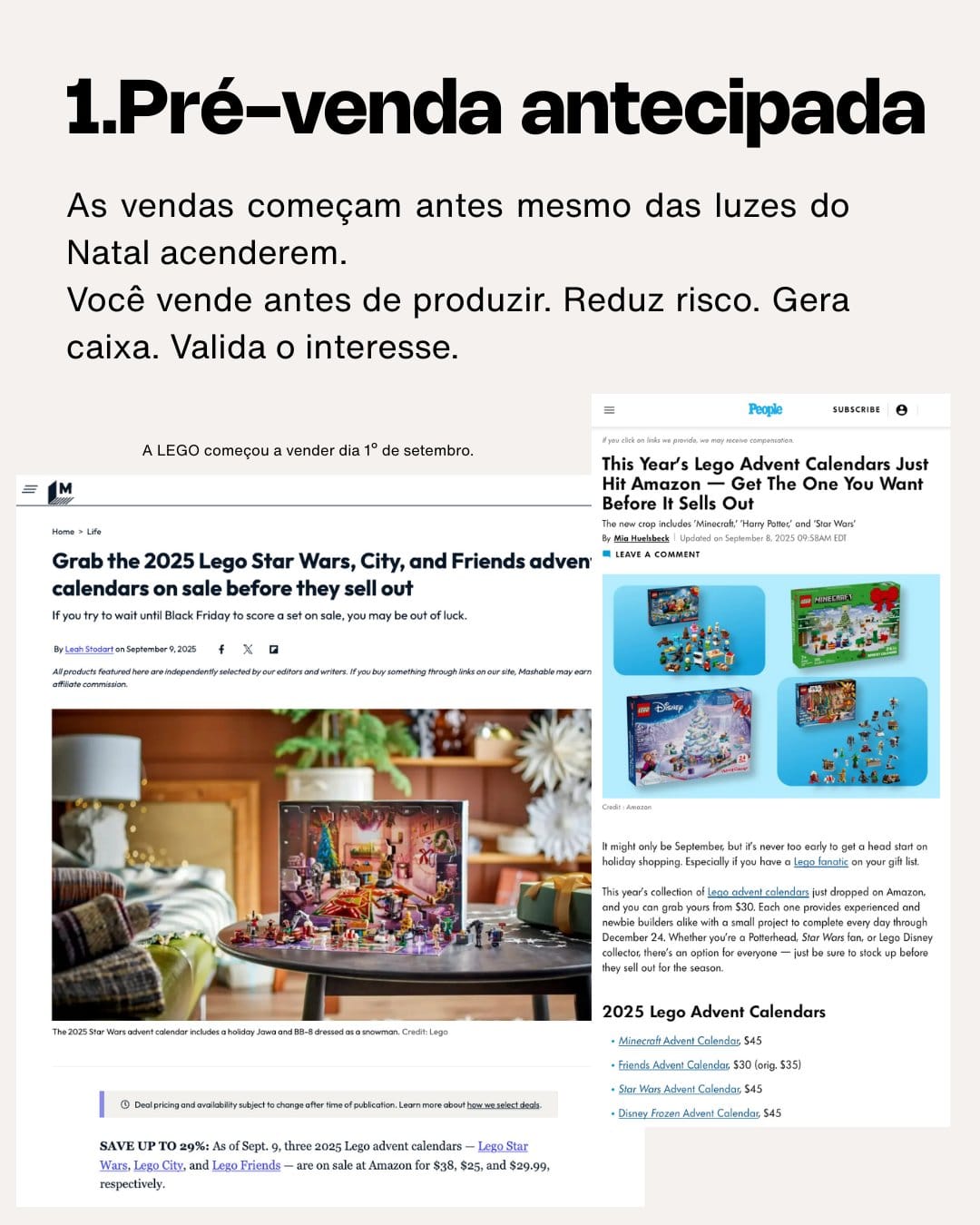 Card visual sobre pré-venda antecipada em estratégia de calendário do advento