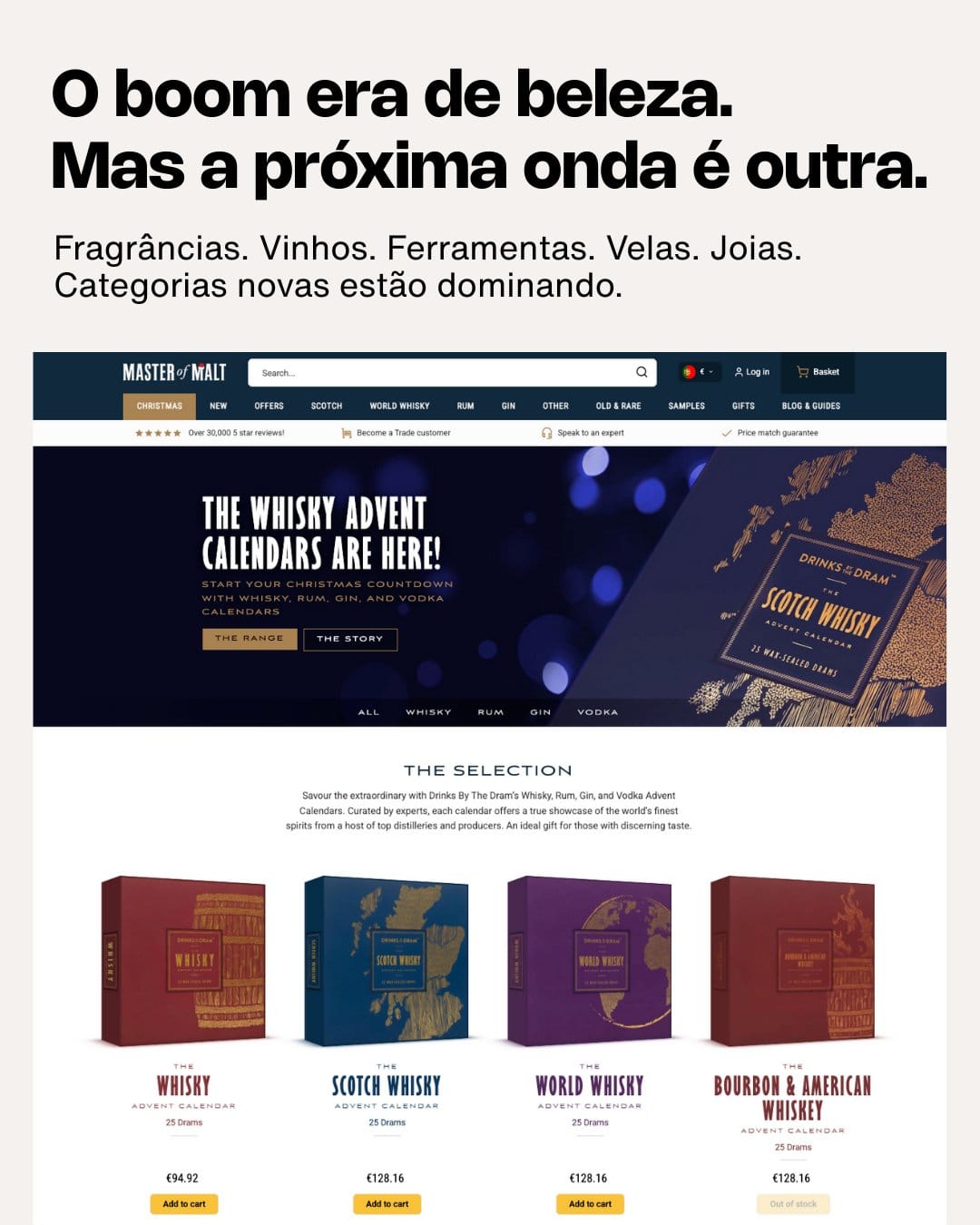 Card com exemplos de calendários do advento em categorias além da beleza