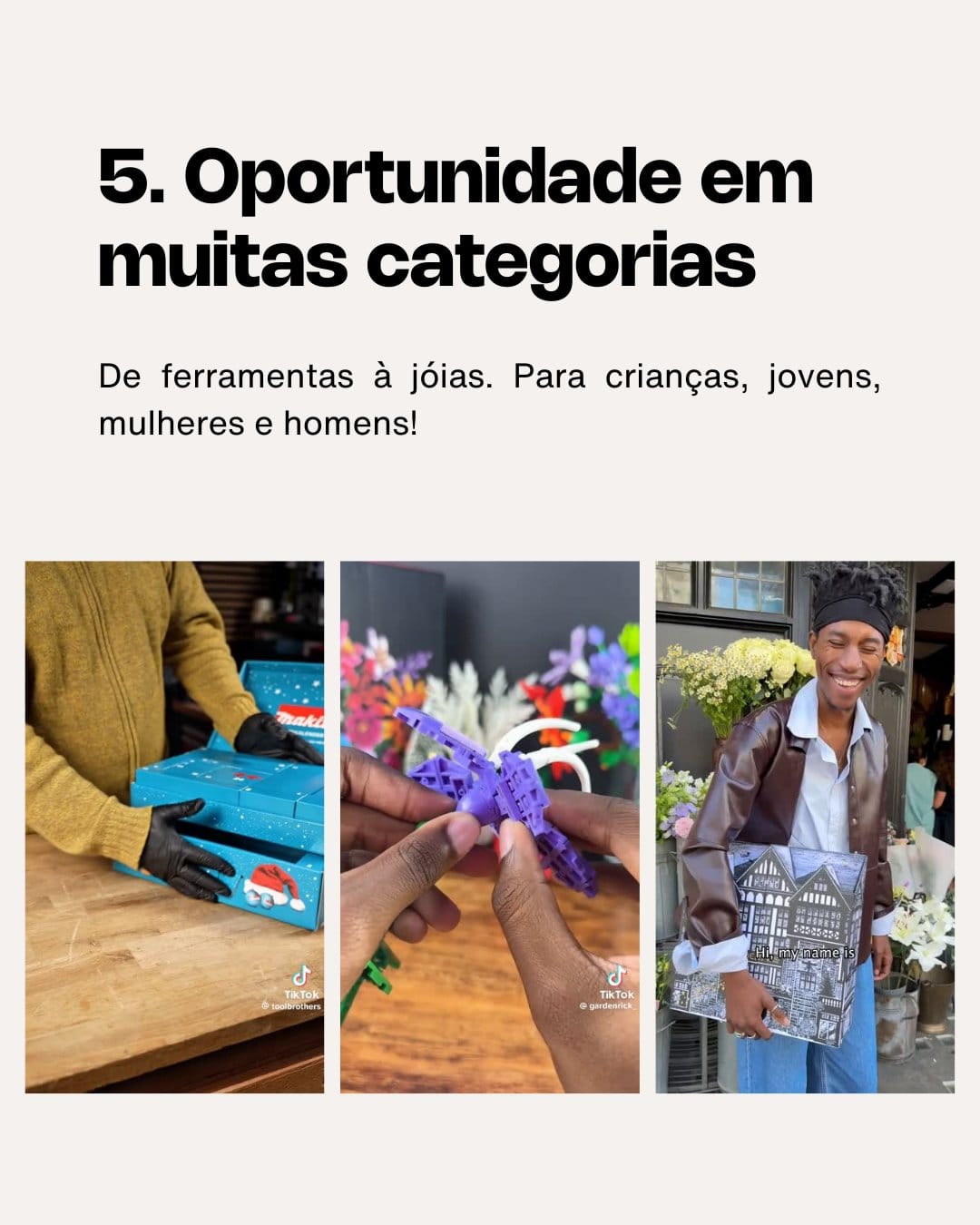 Card mostrando diferentes categorias de produtos em calendários do advento