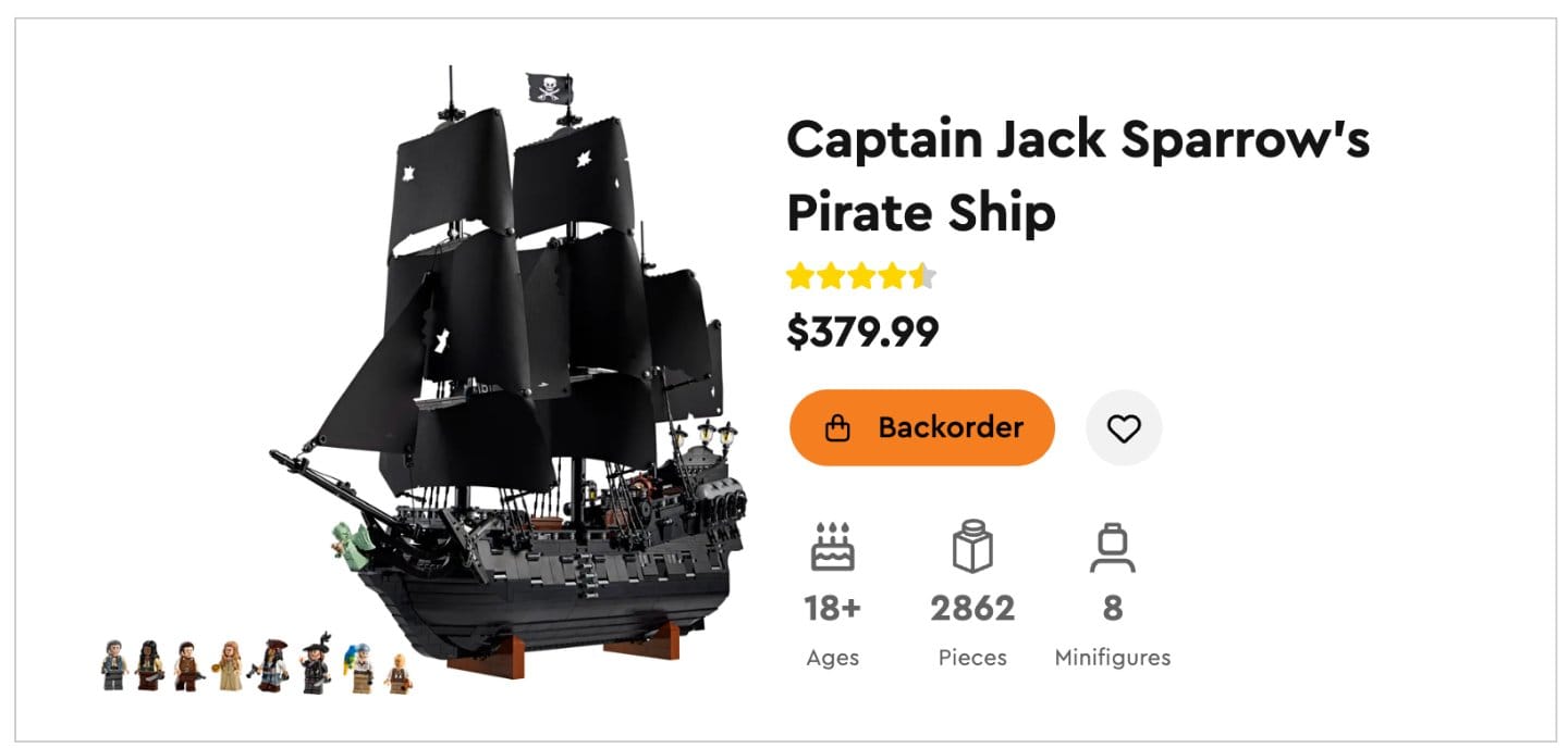 Navio pirata LEGO do Capitão Jack Sparrow, set de alto valor focado em fãs adultos e colecionadores